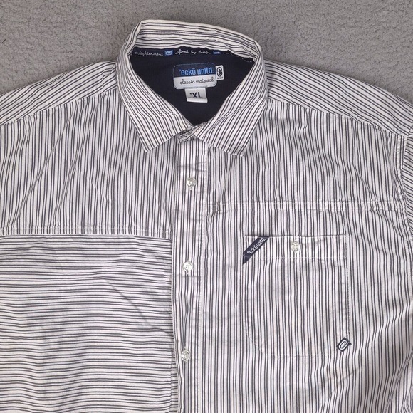 Ecko Unltd Shirt Mens XL White Striped Button Down Classic Material Short Sleeve - Picture 3 of 14